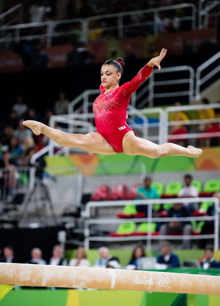 Laurie Hernandez performing on the balance beam at the 2016 Olympics in Rio.