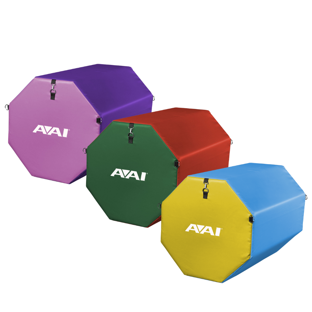 3 color variations of octagons: Lime/Marine Blue, Purple/Pink, and Red/Green