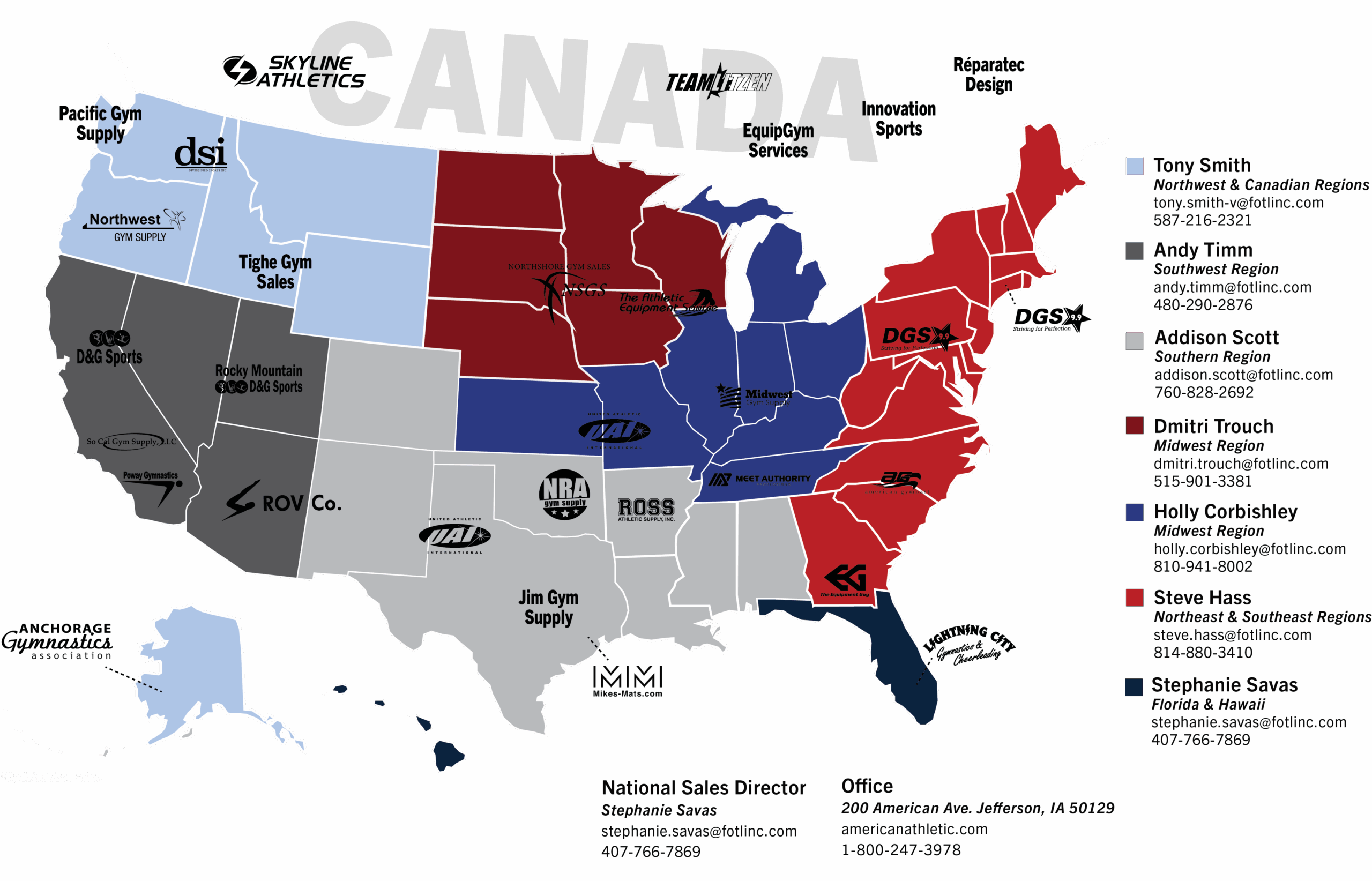 Map of the United States with AAI dealers locations